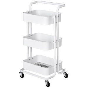 HOMCOM Carrito Auxiliar de 3 Niveles con Ruedas y 3 Baldas para Cocina Oficina 44x38x88cm