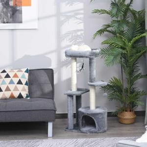 PawHut Árbol para Gatos Multi-niveles Torre de Gato con 1 Habitación 2 Plataformas Poste Rascador Sisal Tejido 48x35x100 cm Gris