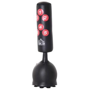 HOMCOM Saco de Boxeo de Pie 165 cm con Base Rellenable de Agua 22,5 kg o Arena 27,5 kg y Ventosas de Goma para Adultos y Niños 50x50x165 cm Negro
