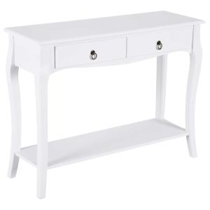 HOMCOM Mesa Consola Aparador Salón Comedor Mueble Recibidor Mesa Auxiliar con Cajones y Estante Diseño Elegante 100x33x75cm Madera Color Blanco Brillo