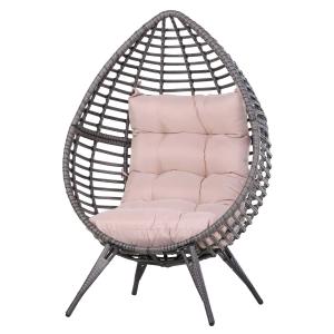 Outsunny Sillón de Exterior de Ratán con Cojín Estilo Moderno Forma de Huevo Acolchado Respaldo 101x89x156 cm Carga 160 kg Gris Beige
