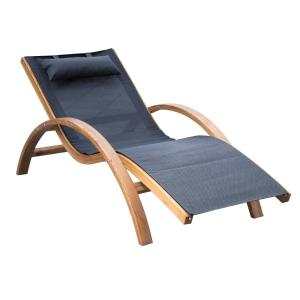 Tumbona tipo Hamaca para Jardín Terraza Hotel Playa o Piscina - Color Negro - Madera - 165x72x86cm