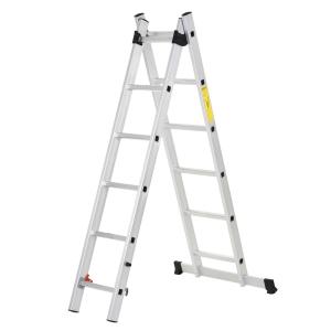 HOMCOM Escalera Aluminio con Estructura Triangular de Tijera Plegable Portátil 2 Formas de Uso Antideslizante Máx. 150kg Altura 160-249cm Plata