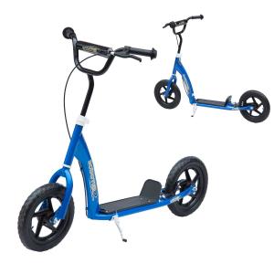 HOMCOM Patinete Scooter 2 Ruedas 12 Pulgadas Monopatín para Niños y Adultos Manillar Ajustable con Freno y Caballete Carga 100kg 120x52x75-86cm Acero
