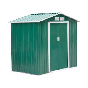 Outsunny Caseta de Jardín Tipo Cobertizo de Exterior de Acero con Puerta Corrediza y Ventilación para Almacenaje de Herramientas 213x130x185 cm Verde