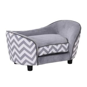 PawHut Sofá para Mascotas Sofá Acolchado para Perros y Gatos de Madera con Cojín Grueso Patas y Bolsillo de Almacenaje 68,5x40,5x40,5 cm Gris
