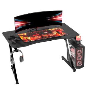 HOMCOM Mesa Gaming para Ordenador PC Escritorio de Oficina con Portavasos Gancho para Auriculares y Pies Ajustables 120x65x74,5 cm Negro