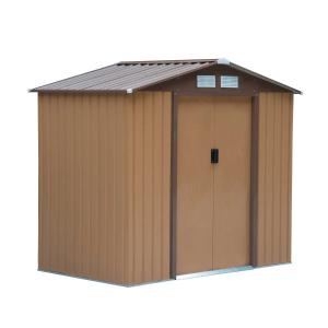 Outsunny Caseta de Jardín Tipo Cobertizo de Exterior de Acero con Puerta Corrediza y Ventilación para Almacenaje de Herramientas 213x130x185 cm Caqui