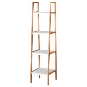 kleankin Estantería para Baño Almacenaje con 5 Niveles Estructura de Bambú y Estantes de Pino 35x36x138.5cm Blanco y Bambú Natural