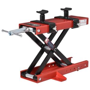 DURHAND Plataforma Elevadora para Motocicletas Carga Máxima 500 kg con Altura Ajustable de 19-53 cm Soporte de Moto para Aparcar o Reparar Taller Garaje Negro y Rojo