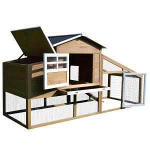 PawHut Gallinero Exterior Grande Corral de Madera de Abeto con Carton de Huevos y Bandeja deslizante buena decoración para Gallinas Pollos Aves 200x80x105cm