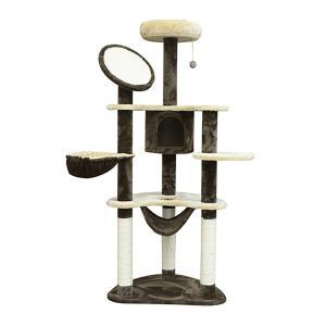 PawHut Rascador para Gatos 153x65x50 cm Árbol para Arañar Poste Centro de Actividades Gato Color Marrón