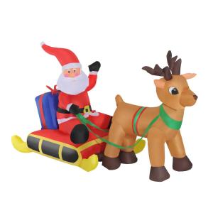 HOMCOM Decoración Navideña Inflable Papá Noel con Reno con 8 Luces LED Iluminación Navideña Interior y Exterior 152x72x122cm