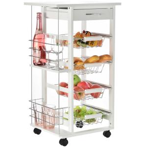 HOMCOM Carrito Cocina Carro Multiusos de 5 Niveles con Cajón Bastidores Laterales Cestas Extraíbles de Metal 4 Ruedas 47x37x83 cm Blanco