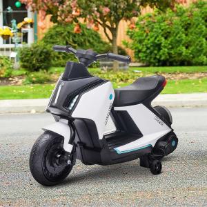 HOMCOM Moto Eléctrica Infantil Motocicleta de Batería 6V para Niños de 2-4 Años con Faros Música y 2 Ruedas de Equilibrio 80x39,5x51 cm Blanco