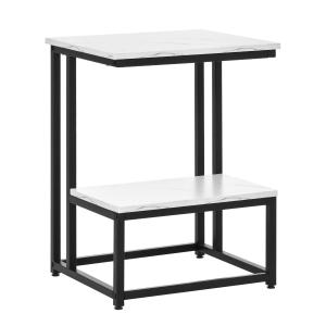 HOMCOM Mesa Auxiliar para Salón Mesa Lateral con 2 Estantes de Almacenaje y Estructura de Acero Superficie Imitación Mármol Estilo Moderno 45x40x61,5 cm Blanco