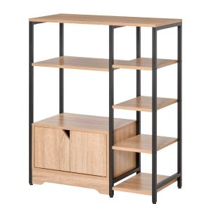 HOMCOM Estantería para Libros con Múltiples Estantes Abiertos y 1 Armario de Doble Puerta Librería de Almacenamiento para Oficina Salón 80x35x97 cm Madera Natural