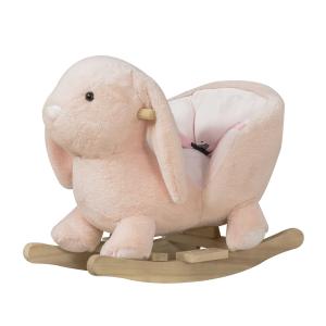 HOMCOM Caballito Balancín Infantil Forma de Conejo de Felpa para Bebés 18-36 Meses con Sonido Cinturón de Seguridad Manillar y Reposapiés 60x33x50cm Rosa