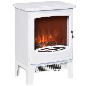 HOMCOM Chimenea eléctrica Portátil de 900/1800W con Efecto de Llama Termostato Ajustable y Protección Sobrecalentamiento hasta 20 m² 39x26x54,8 cm Blanco