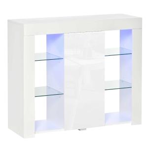 HOMCOM Aparador Moderno con Luces LED Mueble Buffet con 1 Puerta de Alto Brillo Cierre a Presión Estantes Ajustables y Control Remoto 97x35x83 cm Blanco