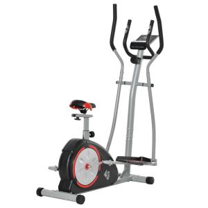 HOMCOM Bicicleta Elíptica de Fitness con Volante de Inercia 6kg Resistencia Magnética Ajustable Sillín Regulable Pantalla LCD Pulsómetro 130x68x162 cm Negro y Plata
