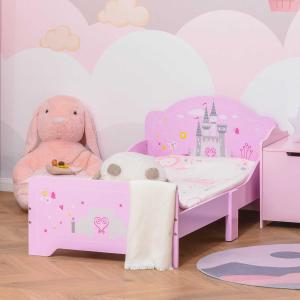 HOMCOM Cama Infantil para +3 Años Cama para Niños de Madera con Barreras de Protección Carga Máx. 50 kg 143x73x60 cm Rosa