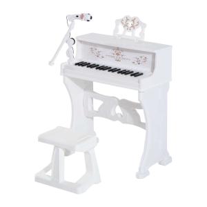 HOMCOM Piano Electrónico Infantil 37 Teclas con Micrófono Taburete 22 Canciones Blanco