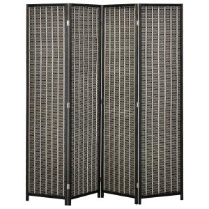 HOMCOM Biombo de 4 Paneles de Bambú Separador de Ambientes Plegable 180x180 cm Negro