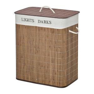 HOMCOM Cesto para Ropa Sucia de Bambú 100L con Tapa 2 Compartimentos 52x32x63 cm Marrón