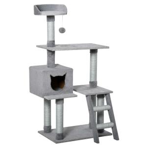 PawHut Árbol Rascador para Gatos Rascador de Gatos Barato Altura 124 cm con Plataformas Escalera Cueva y Postes