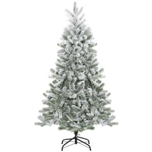 HOMCOM Árbol de Navidad Nevado Artificial 150 cm con 521 Ramas PVC y PE Base Plegable y Soporte de Metal Decoración Navideña para Interiores Ø90x150 cm Verde y Blanco