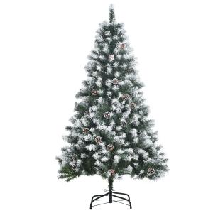 HOMCOM Árbol de Navidad Artificial 150 cm con 676 Ramas y 41 Piñas Hojas de PVC con Efecto de Nieve Base Plegable y Soporte Metálico para Interiores Verde
