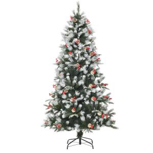HOMCOM Árbol de Navidad Artificial 180 cm con 678 Ramas 53 Piñas 53 Bayas Hojas PVC PE
