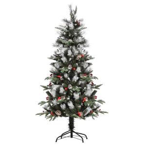 HOMCOM Árbol de Navidad Artificial 150 cm con 440 Ramas 39 Piñas 39 Bayas Hojas PVC PE