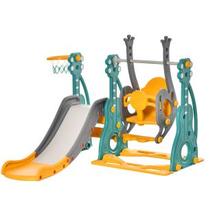 HOMCOM Tobogán Infantil con Columpio y Canasta Baloncesto 18-36 Meses Asiento Ajustable