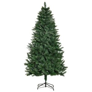 HOMCOM Árbol de Navidad Artificial 180 cm Ignífugo con 724 Ramas con 2 Tipos de Puntas de PVC y Soporte de Acero Decoración Navideña de Interior Verde