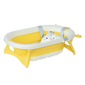 HOMCOM Bañera Plegable Bebé Recién Nacido hasta 3 Años 30L con Cojín y Tapón Amarillo