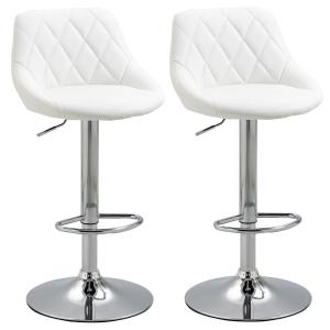 HOMCOM 2 Taburetes de Bar Giratorios Altura Regulable y Reposapiés 51,5x48x104cm Blanco
