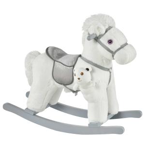HOMCOM Caballito Balancín para Niños 18-36 Meses con Osito de Peluche y Sonidos Blanco