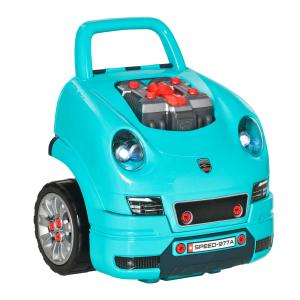 HOMCOM Motor de Camión para Niños de +3 Años con 61 Piezas y Faros 40x39x47cm Turquesa