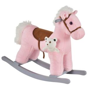 HOMCOM Caballito Balancín para Niños 18-36 Meses con Osito de Peluche y Sonidos Rosa
