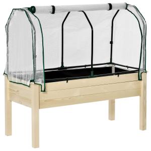Outsunny Huerto Urbano Cultivo Elevado de Madera 121x55x117 cm con Cubierta de Protección