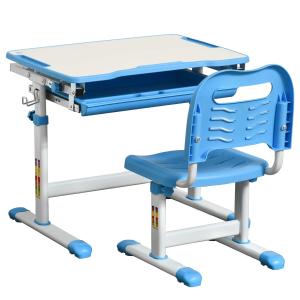 HOMCOM Pupitre Infantil con Silla para Niños +6 Años Altura Ajustable 66x47x77 cm Azul