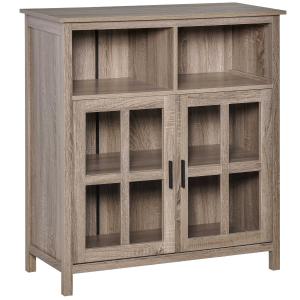HOMCOM Aparador de Cocina con 2 Puertas de Vidrio 2 Compartimentos Abiertos 90x40x100cm