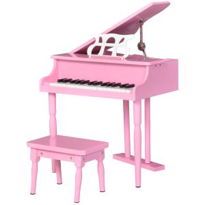HOMCOM Piano de Cola Infantil Instrumento 30 Teclas Taburete y Atril 52x50x49 cm Rosa