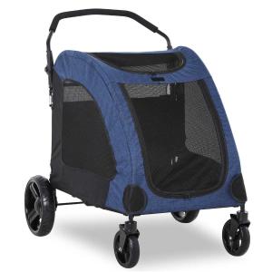 PawHut Cochecito para Mascotas Carrito para Perro Gatos Plegable 4 Ventanas Transpirables Buena Ventilación Puerta Grande Cojín Extraíble 98x82x110 cm
