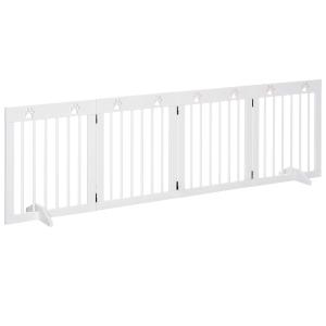 PawHut Barrera de Seguridad Plegable para Perros Reja de Protección de 4 Paneles con Patas para Puertas Escaleras Pasillos 204x30x61 cm Blanco
