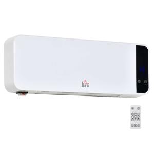 HOMCOM Calefactor Cerámico de Pared 1000/2000W con Mando a Distancia Pantalla LED Termostato Temporizador y Protección contra Sobrecalentamiento para 25 m² 56x18,5x11,5 cm Blanco