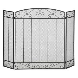 HOMCOM Salvachispas Plegable para Chimenea Pantalla Triple Protector para Estufas 3 Paneles con Bisagras Estructura de Metal y Alambre Decorativo 105x80,5 cm Negro