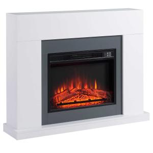 HOMCOM Chimenea Eléctrica 1800W-2000W con Mando a Distancia Llama Ajustable Termostato Temporizador Semanal y Protección contra Sobrecalentamiento 113x26,6x87,5 cm Blanco